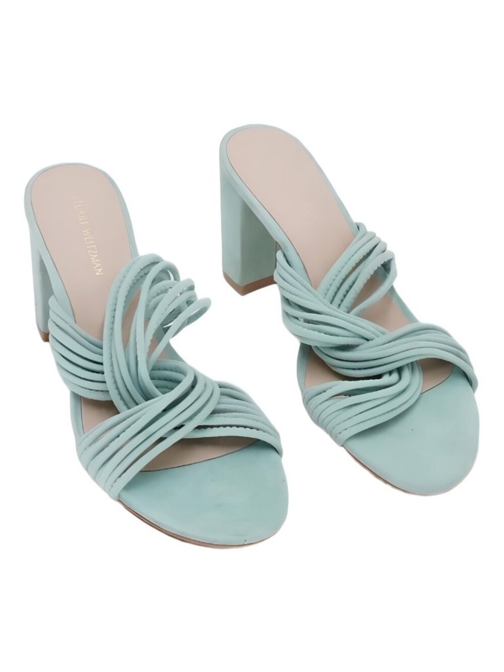Stuart Weitzman Twist Block 75 Slide Sandal Green Mint - Women's Sz 6